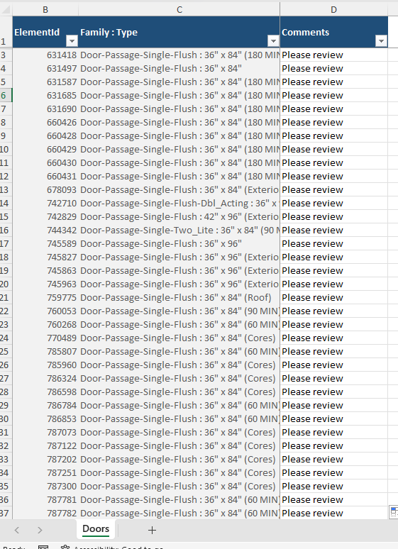 An exported workbook in Excel, with locked identity columns and one editable parameter column